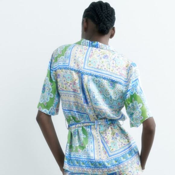 NWT Zara Belted Print Blouse. - Picture 2 of 5